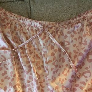 Pink leopard satin pajama short set